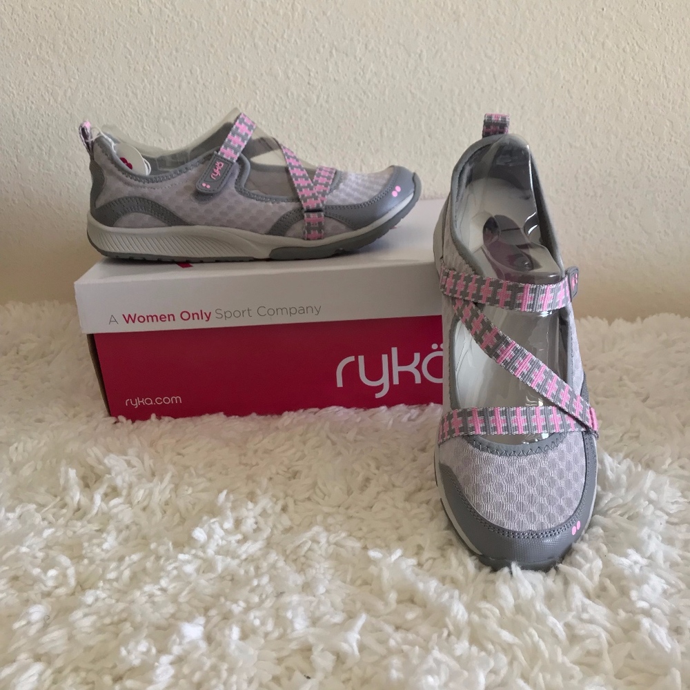 Ryka Gray & Pink Mesh Mary Janes Sneakers